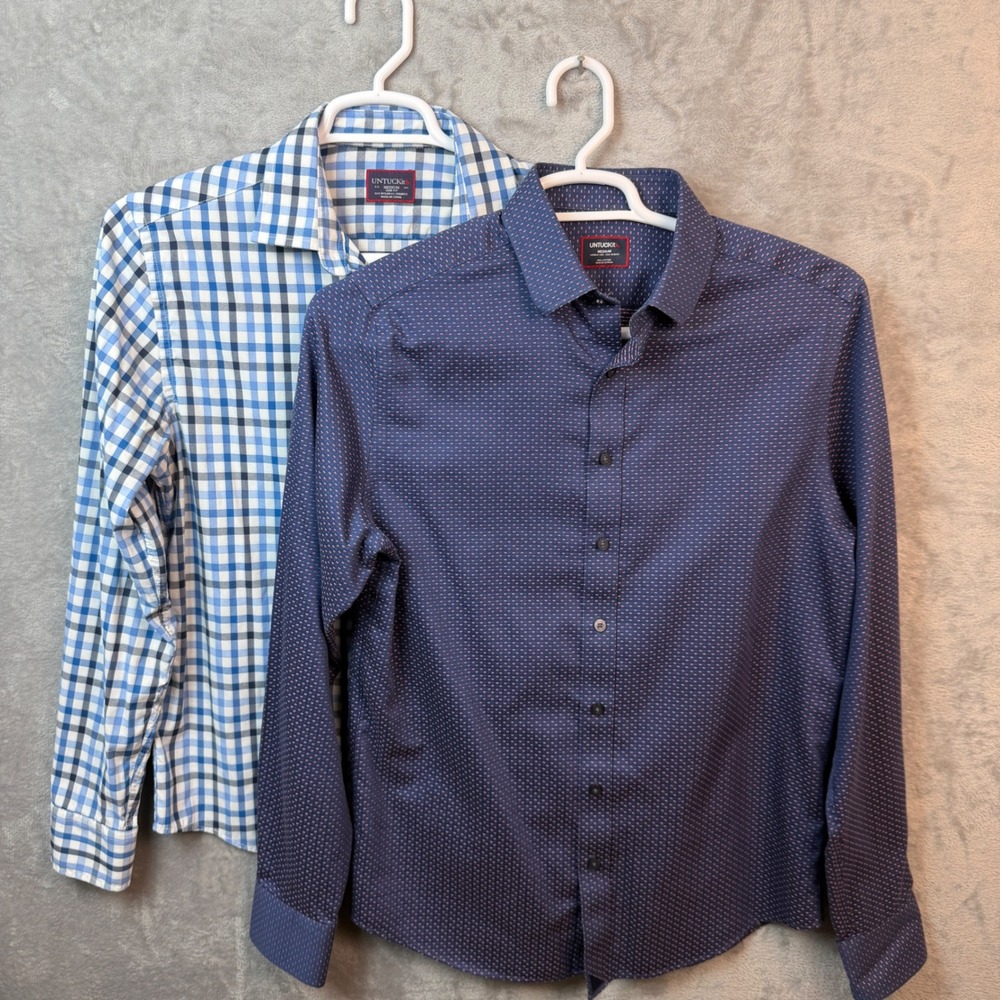 UNTUCKit Shirt Bundle Mens M Rigby Mezzacorono Blue Navy Slim Fit Button Down